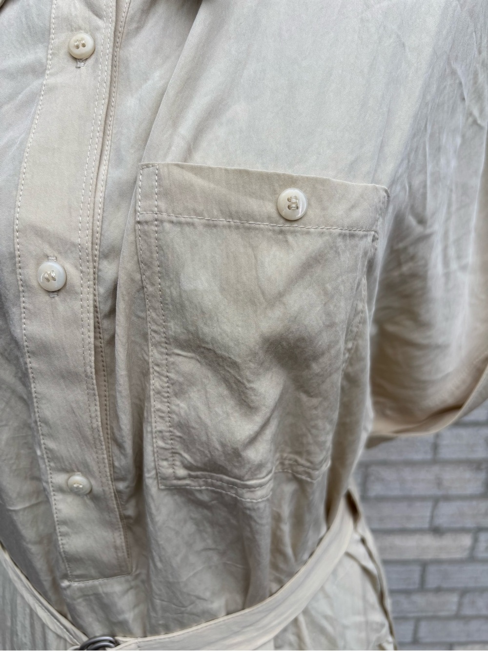 Belted Midi Shirt Dress in Beige - Picture 5 of 9